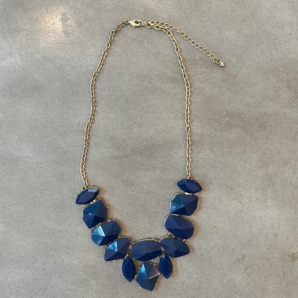 Blue and gold tone statement necklace